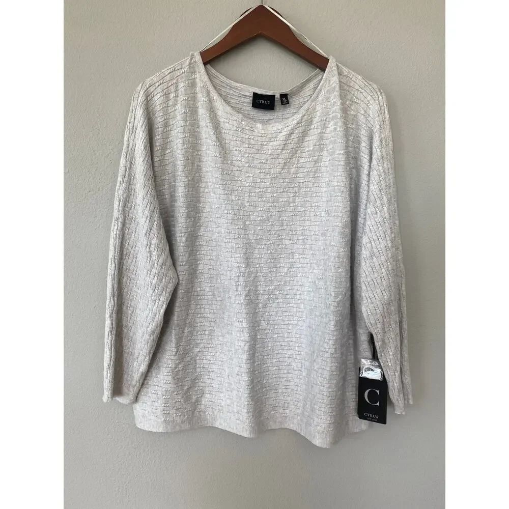 Cyrus 1X Textured Knit Sweater Silver Heather Dolman Sleeve Plus Size NWT